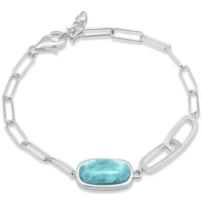 Brazalete Larimar Natural con Eslabón Plata de Ley .925 6.5" + 1" Ajustable Foto 1 de 2