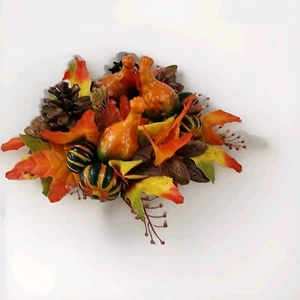 Vintage Thanksgiving Harvest Candle Ring Wreath Maple Leaf Gords Centerpiece - Picture 1 of 8