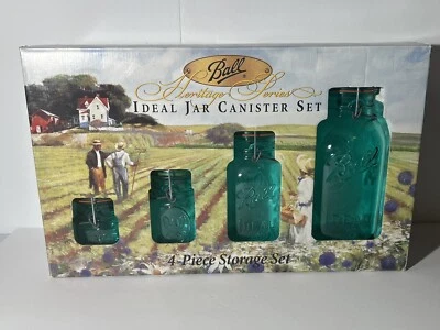 Ball Ideal Jar Canister Set Aqua Glass Eagle Primitive Farmhouse Patriotic - Image 1 of 4
