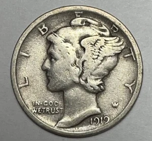 1919-D 10C Mercury Dime 90% Silver - Picture 1 of 4