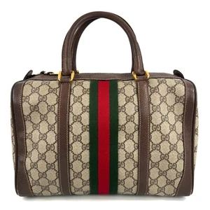 Vintage GUCCI Boston Bag Sherry Line GG Brown Auth - Imagen 1 de 18