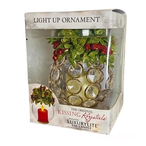 Kissing Krystals Christmas Gold Clear Gem LuxuryLite Candle Mistletoe Ornament - Picture 1 of 1