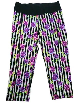 Betsey Johnson Performance Rayas Floral Rosas Capris Leggings Pantalones L Años 90 Y2K Foto 1 de 4