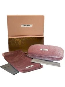 NEW Miu Miu Pink Velvet L Sunglasses Clamshell Case, Pouch, Cleaning Cloth, Box - Picture 1 of 16
