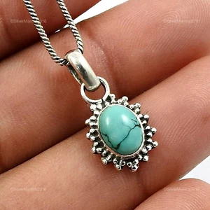 Ovalado Turquesa Natural Amistad Día Boho Bisel Colgante Joyería Plata de Ley - Imagen 1 de 8