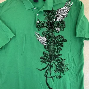 Karl Kani Gold Y2K Vintage Polo Shirt Graphic Angel Short Sleeve 3XL Urban Cross - Picture 1 of 9