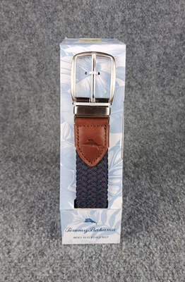Tommy Bahama Belt Leather Mens Navy/Brown Stretch Braided Reversible - Image 1 of 4
