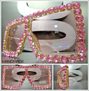 GAFAS DE SOL con marco rosa para escudo retro de gran tamaño y diamantes de imitación grandes ¡hechos a mano! - Imagen 1 de 8