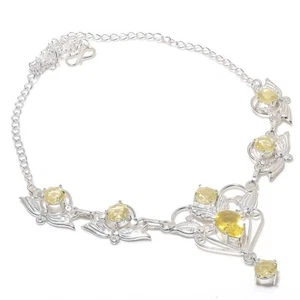 Lemon Quartz Gemstone Handmade 925 Sterling Silver Jewelry Necklace Size 18" - Picture 1 of 1