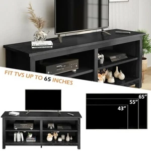 Einfach 58" TV Stand Console with 4 Large Open Storage Cabinets, Wood, Black, Up - Picture 1 of 2