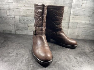 Aquatalia by Marvin K Boots Women 10M Lynn Shoe Brown Quilted Leather Moto Biker - Picture 1 of 19