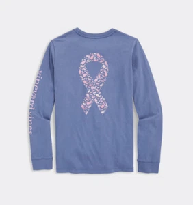 BOYS KIDS BREAST CANCER VINEYARD VINES SHIRT BLUE PINK L LARGE 16 Girls Kids - Picture 1 of 4