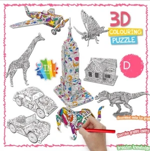 4 ,9 or 10pcs Build & Colouring 3D Jigsaw Puzzles Felt Pens Children Toy Gift - Picture 1 of 24