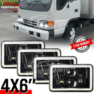 4pc 4x6" Led Headlights Hi/Lo DRL Angel Eye for GMC W3500 W4500 W5500 Base Truck - Image 1 of 4