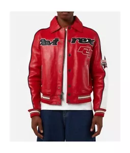 Mens Avirex Leather Jacket Genuine Red Cowhide Leather Bomber Jacket All Sizes - Picture 1 of 6