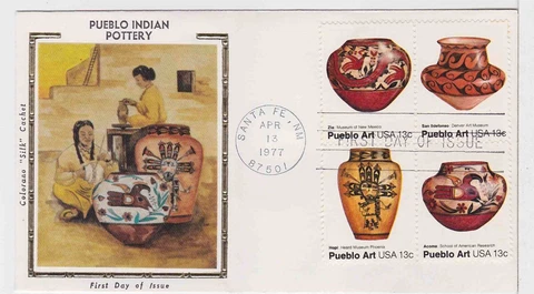 TurtlesTradingPost- Pueblo Pottery 1977 #1706-09 FDC Colorano Silk Cachet Cover