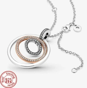 Edler Rund Anhänger Halskette Kreis beweglich Bicolor 925 Sterling Silber Damen - Bild 1 von 4