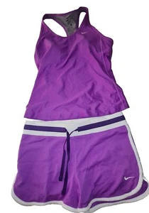 Nike Dry Fit Top Tennis Sports Bra Matching Shorts Purple 520 New S XS - Picture 1 of 6