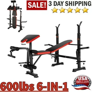 600lbs 6in1 Weight Bench Set Olympic Weight Bench Set Full Body Workout Home Gym - Picture 1 of 14