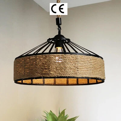 Vintage Ceiling Pendant Lights Industrial Loft Hemp Rope Iron Hanging Retro Lamp - Image 1 of 4