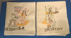 Set of Two (2) VTG  Days of the Week Cross-Stitch Kitchen Towels 36 “X 60” EUC - Bild 1 von 1