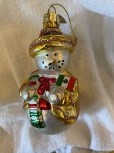 DE COLECCIÓN THOMAS PACCONI Soplado Vidrio de Mercurio Árbol de Navidad Adorno MUNDIAL MUÑECO DE NIEVE - Imagen 1 de 4