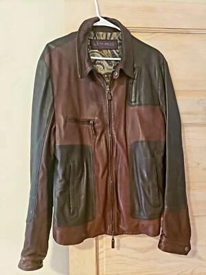 Rare Etro ltaly ambskin two tone brown leather jacket L — 第 1/4 张图片