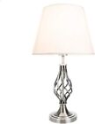 Traditional Satin Nickel Table Lamp with Barley Twist Metal Base and Ivory Whit