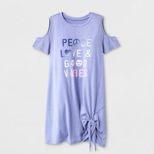 Grayson Social Girls Peace Love/Good Vibes Cold Shoulder Dress L NWT Purple - Picture 1 of 3