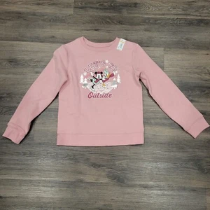 Disney Minnie Mouse Sweatshirt Let's Go Outside Pink Crew Neck Size 8 - Picture 1 of 5