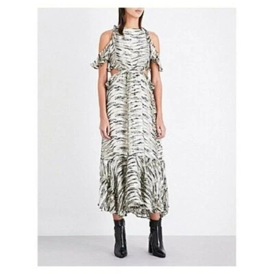 TOPSHOP Dress Animal Print Silk Ruffle Open Back Cutout Midi SZ 10 NEW $240 - Изображение 1 из 4