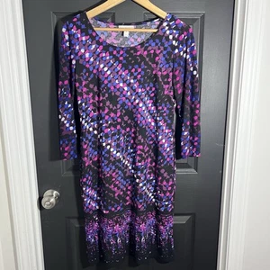 Dana Buchman Women's Black Purple Pink Blue Printed 3/4 Sleeve Dress Size S - Picture 1 of 9