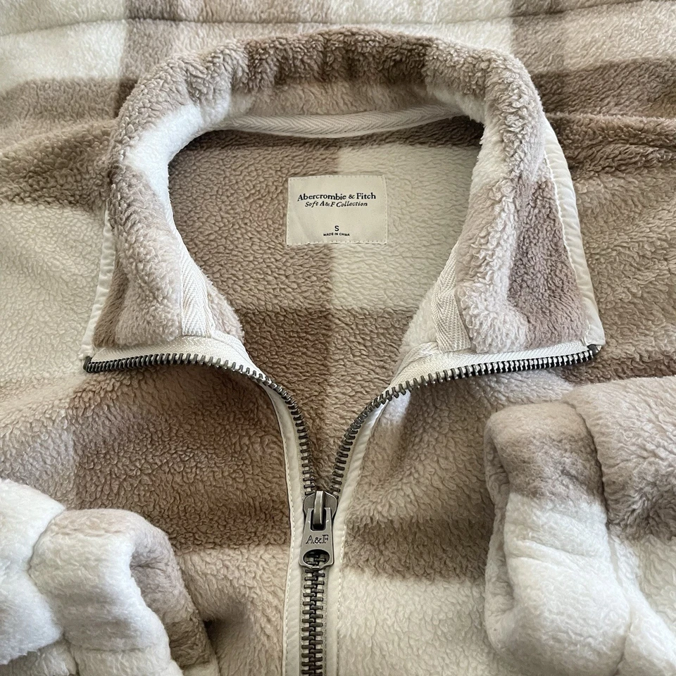 Abercrombie & Fitch Buffalo Cuadros 1/4 Cremallera Sherpa Vellón Para Mujer Talla Pequeña” Foto 1 de 4