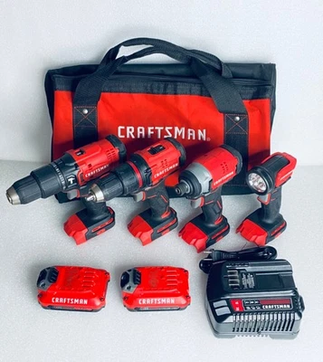 Lote de 8-CRAFTSMAN V20 Taladro percutor inalámbrico, atornillador de impacto, taladro/destornillador - LEER Foto 1 de 4