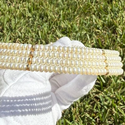 Collar Gargantilla Estación Perla 4 Filas Multi-Hebra Oro 14K ¡Ver Video! 4,44 mm Foto 1 de 4