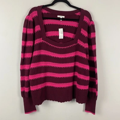 Suéter Maurices Cuello Cuadrado Talla XXL Borgoña Rosa Rayas Algodón Foto 1 de 4