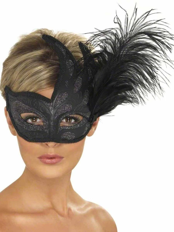Smiffys Ornate Colombina Feather Mask, Black - Image 1 of 1