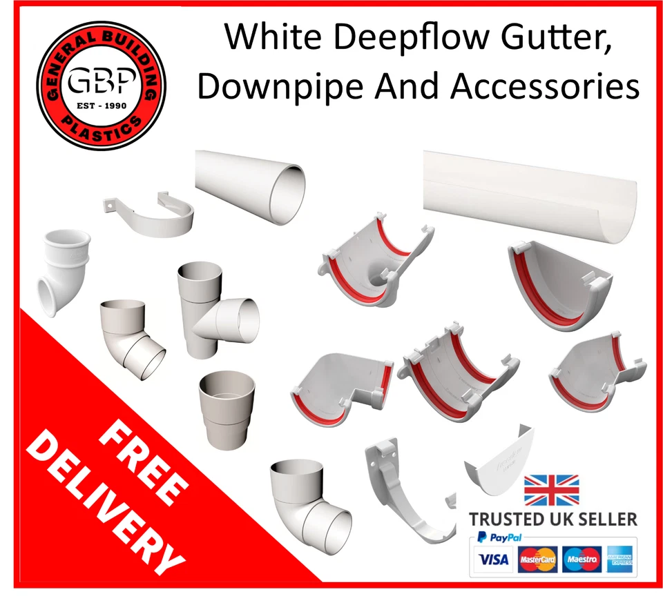 Conectores de canalón, tubo descendente y drenaje de flujo profundo de PVC blanco - Imagen 1 de 1
