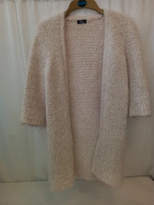 ❤️ F&F Cream Gold Fleck Fluffy Longline Cardigan Size 8 Vgc - Image 1 of 4