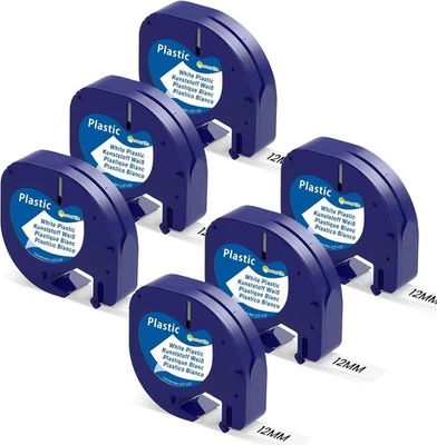 LABELGIFT 6x Kompatibel mit DYMO LetraTag XR Schriftband 91221 White Plastic 12mm x 4m DE