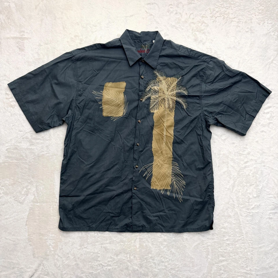 竹制 Cay 衬衫男式特大号石板灰色夏威夷棉树刺绣 — 第 1/4 张图片