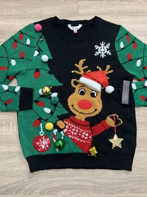 Suéter NoBo Navidad Reno Jingle Bells 3D Adornos Luces Talla LG JUNIOR Foto 1 de 4