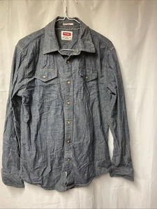 Wrangler Indigo Long Sleeve Pearl Snap Shirt Western Cowboy Denim Dark Blue Sz M - Picture 1 of 5