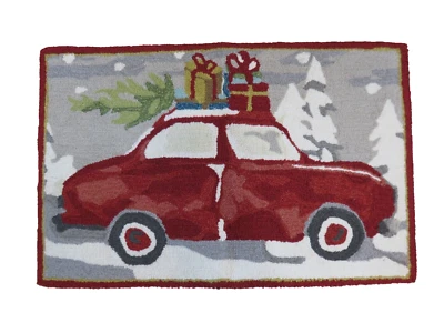 FRANCESCA COLLECTION Rug Christmas Red Car with Gifts 20" x 32" New - Image 1 of 4