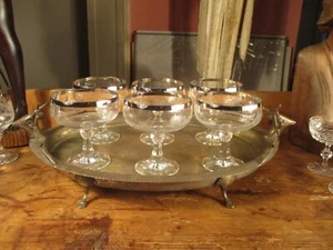 6 X Party Champagne Stemware, Josephinenhütte, Kristallschlief Silver Rim, Top - Picture 1 of 7
