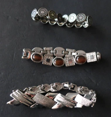 Lote de 3 Pulseras Apilables Vintage Mejor Calidad Tono Plata MOD Eslabones Elásticos Foto 1 de 4