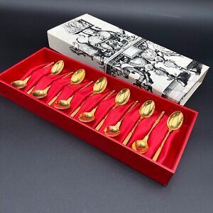 Christofle Alfenide Gold Plated Demitasse Spoons Full Set of Twelve in box
