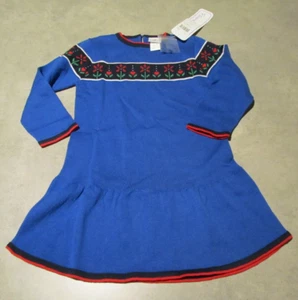 Neu mit Etikett Florence Eiseman Pulloverkleid Mädchen 6 blau Blumen Herz nordisch - Bild 1 von 6