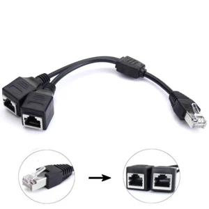 1 bis 2 Dual Ports RJ45 Y Verteiler Adapter Splitter LAN Netzwerk Kabel Doppler- - Afbeelding 1 van 5