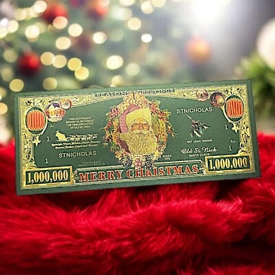 Merry Christmas St Nicholas Million Dollar Green & Gold Foil Novelty Bank Note - Image 1 of 2